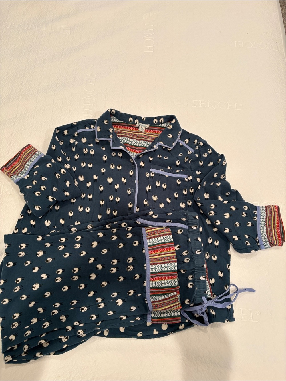 Sundance Flannel Cotton Dark Green Sheep Button-Down Pajama Set w/ contrast PXL